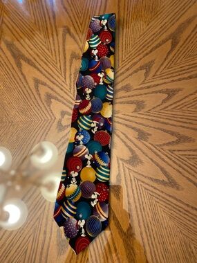 Peanuts Black Tie with Multicolor Ornament Print